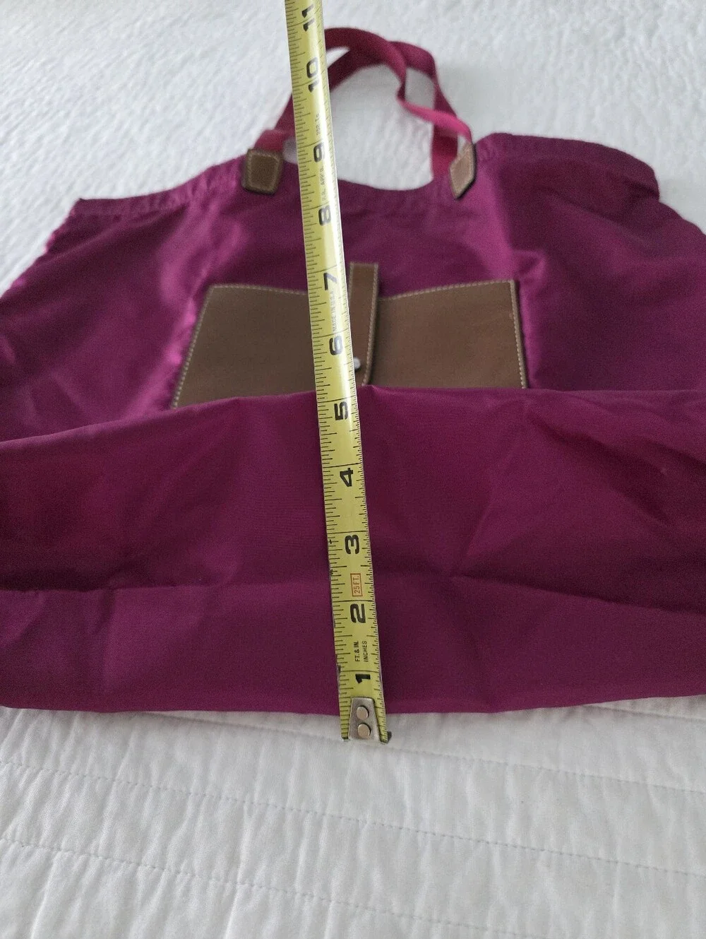 Tumi Roll Up BagWomen's Magenta Nylon Tote with Brown Leather Pocket